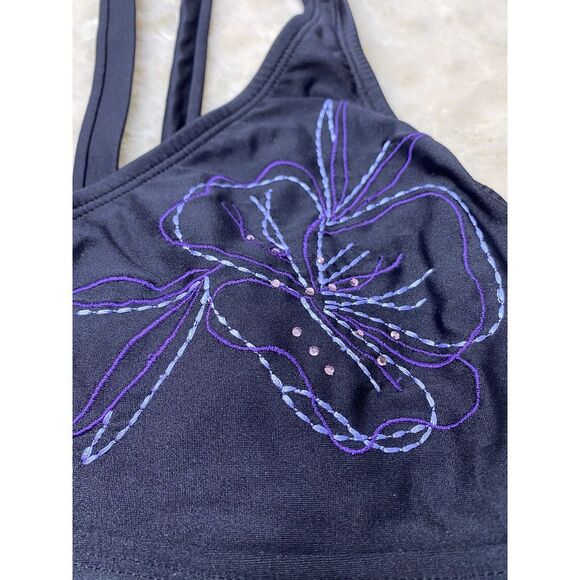 Speedo Ladies One Piece Swim Suit Sz 12 Sparkly Flower Black E - Picture 5 of 8